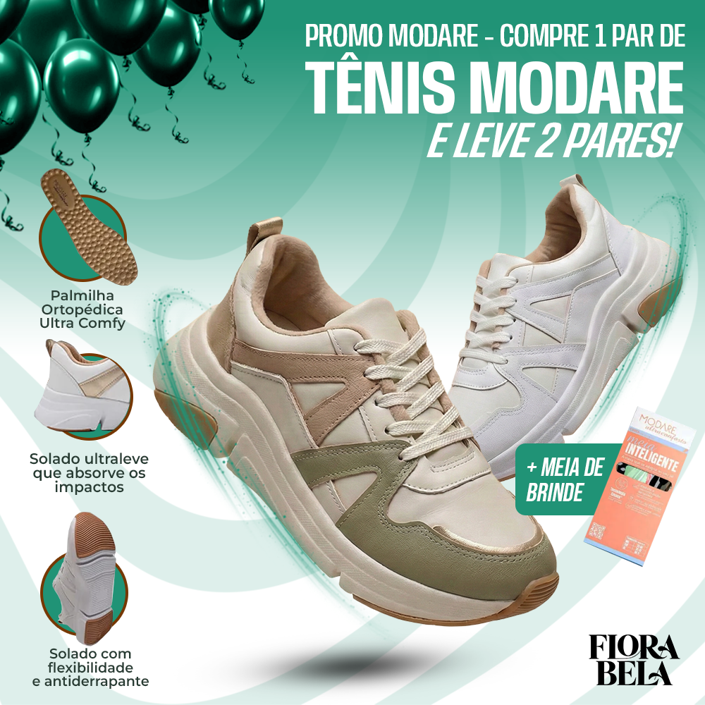 Compre 1 Leve 2 Tênis Ortopédico Modare + Meia Inteligente - [MÊS DAS MÃES]